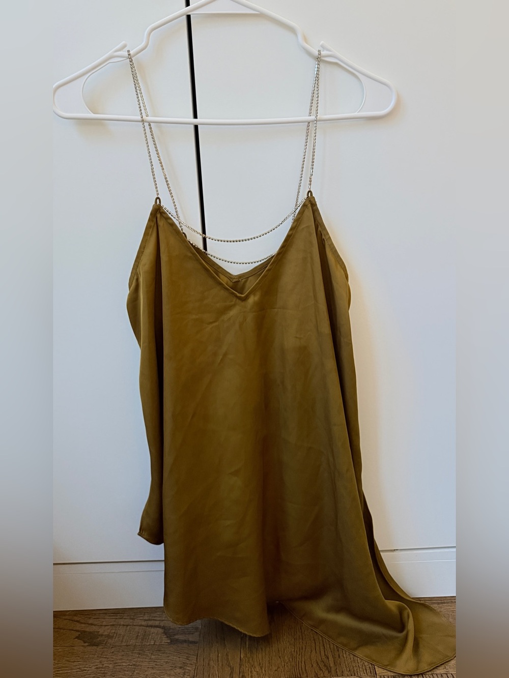 Zara Olive Satin Cami with Chain Straps